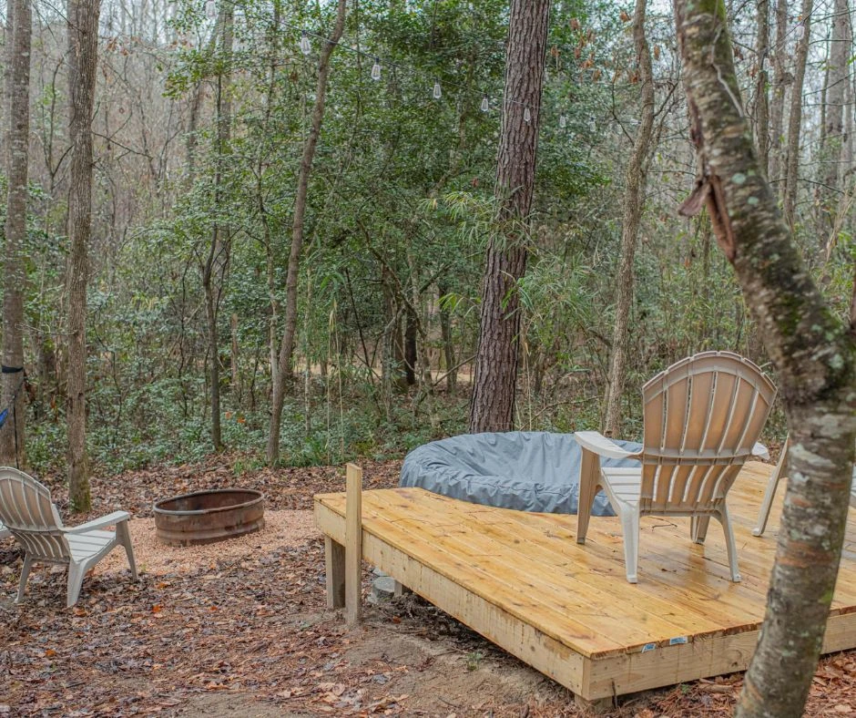 Canopy hot tub on deck — Outside Inn Campground, Santee SC