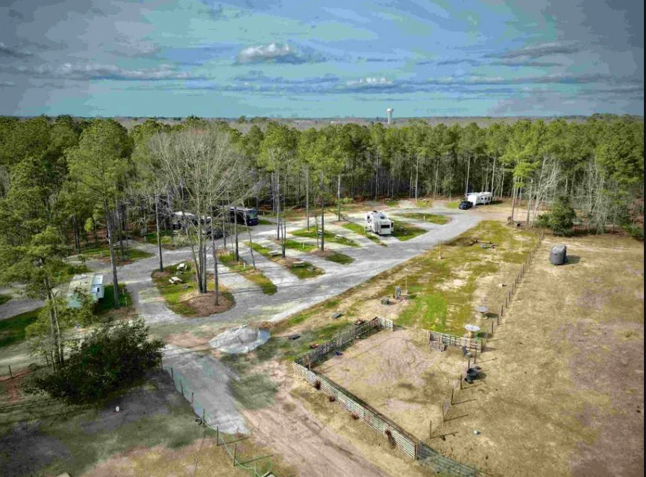 RV aerial park overview — Outside Inn Campground, Santee SC